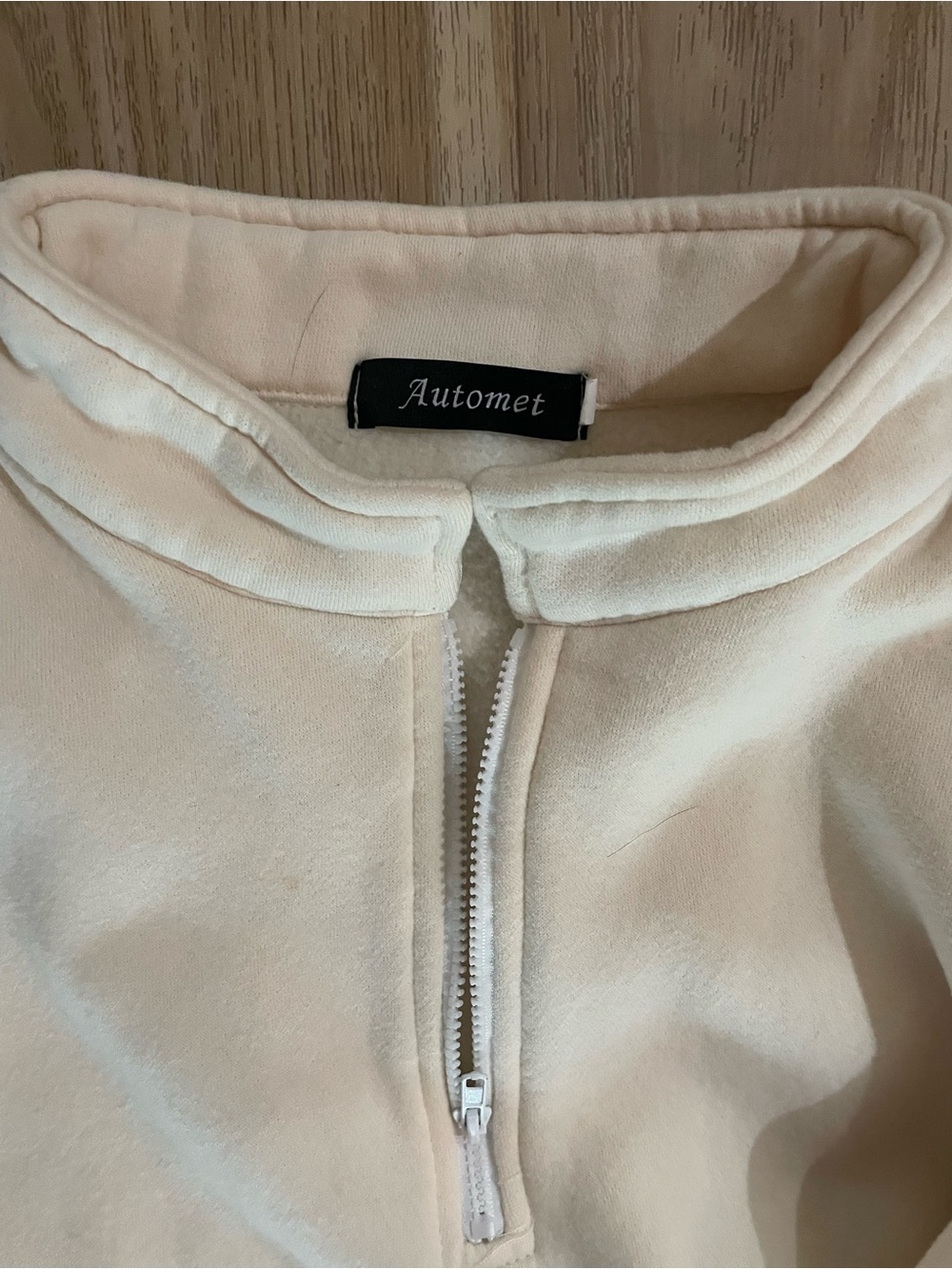 Women's Cream Half-Zip Fleece Sweatshirt, Small - Picture 3 of 5